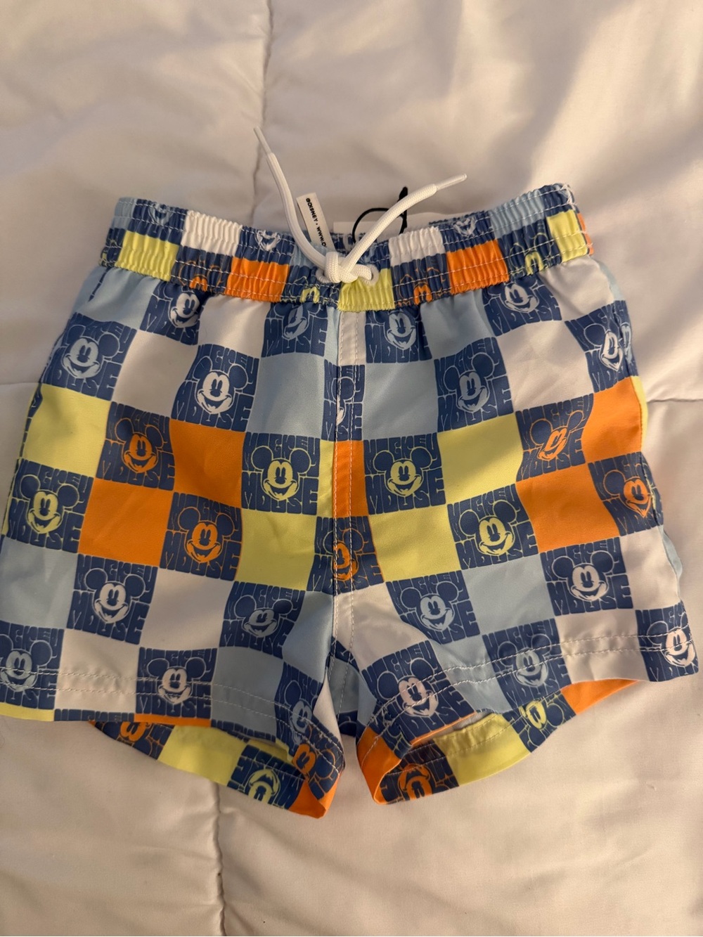 Disney x Janie and Jack Mickey Mouse boys' swim trunks checkered 6-12M